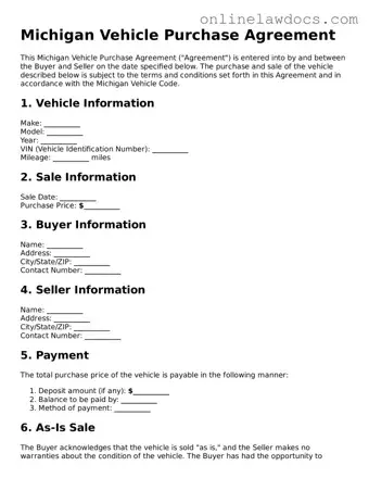 Legal  Vehicle Purchase Agreement Document for Michigan