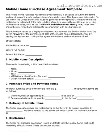 Free Mobile Home Purchase Agreement Document