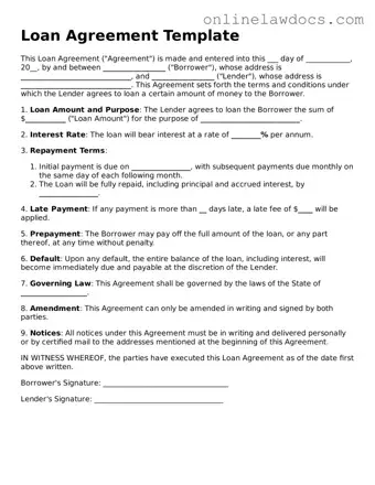 Free Loan Agreement Document