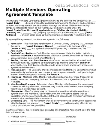 Free Multiple Members Operating Agreement Document