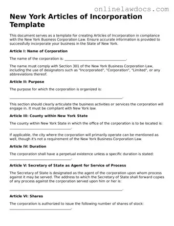 Legal  Articles of Incorporation Document for New York