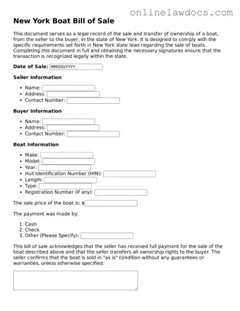 Legal  Boat Bill of Sale Document for New York