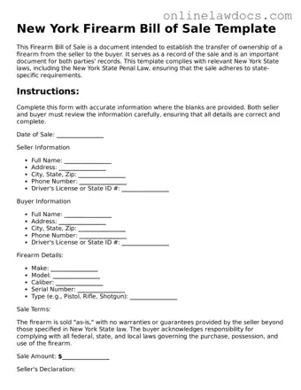 Legal  Firearm Bill of Sale Document for New York