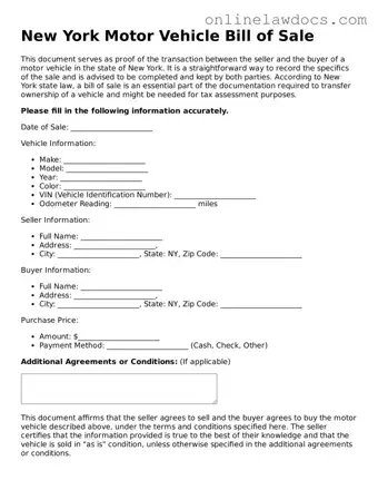 Legal  Motor Vehicle Bill of Sale Document for New York