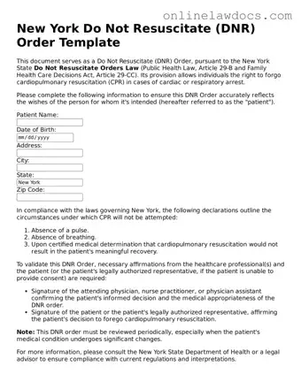 Legal  Do Not Resuscitate Order Document for New York