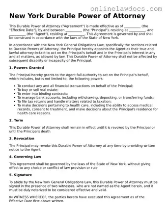 Legal  Durable Power of Attorney Document for New York