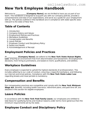 Legal  Employee Handbook Document for New York