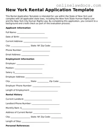 Legal  Rental Application Document for New York