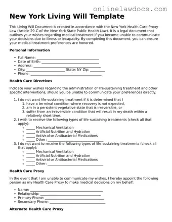 Legal  Living Will Document for New York