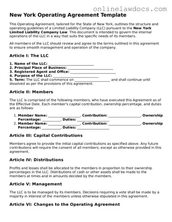 Legal  Operating Agreement Document for New York