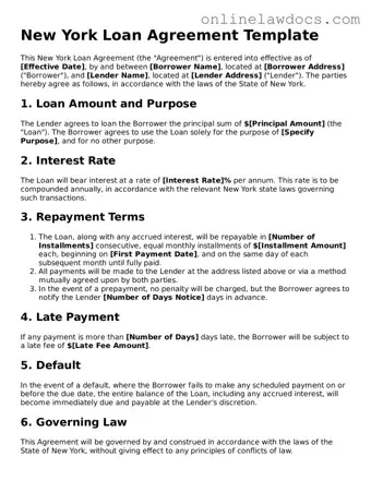 Legal  Loan Agreement Document for New York