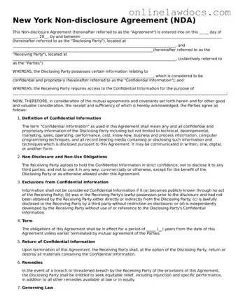 Legal  Non-disclosure Agreement Document for New York