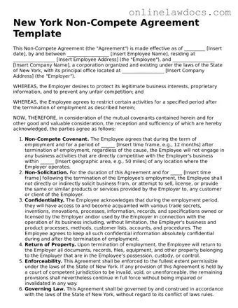 Legal  Non-compete Agreement Document for New York