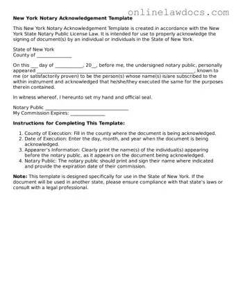 Legal  Notary Acknowledgement Document for New York