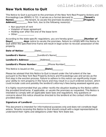 Legal  Notice to Quit Document for New York