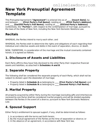 Legal  Prenuptial Agreement Document for New York