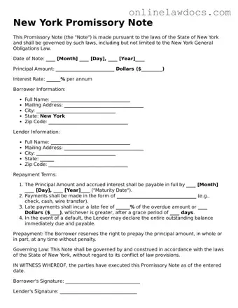Legal  Promissory Note Document for New York