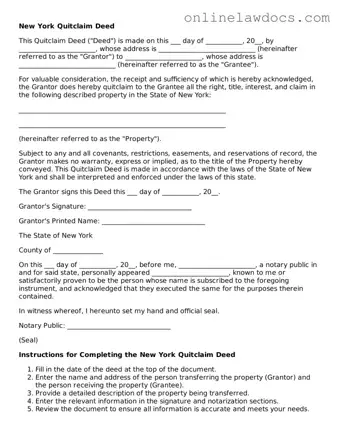 Legal  Quitclaim Deed Document for New York