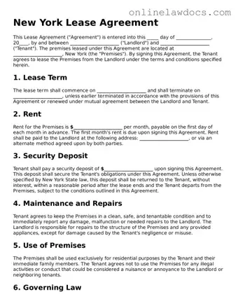 Legal  Lease Agreement Document for New York