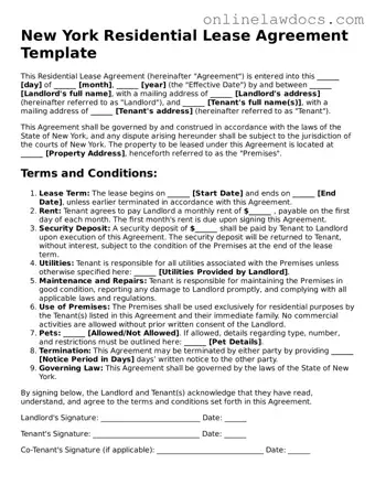 Legal  Residential Lease Agreement Document for New York