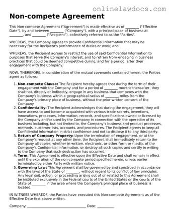 Free Non-compete Agreement Document