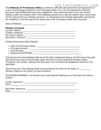Free Release of Promissory Note Document