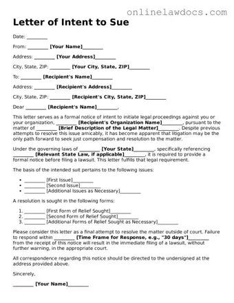 Free Letter of Intent to Sue Document