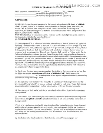 Fill a Valid Owner Operator Lease Agreement Form