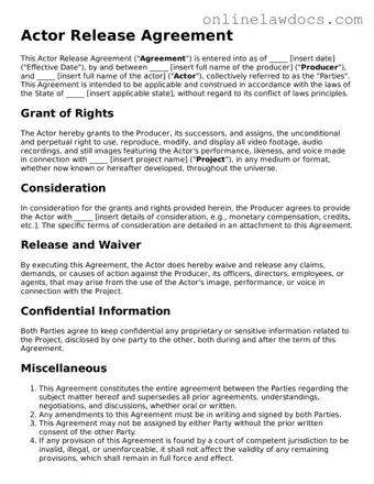 Free Actor Release Document