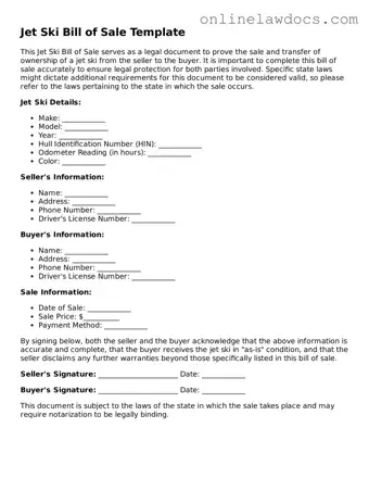 Free Jet Ski Bill of Sale Document