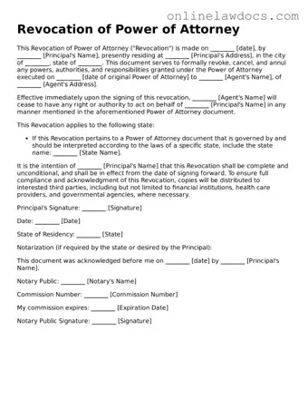Free Revocation of Power of Attorney Document