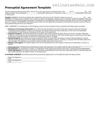 Free Prenuptial Agreement Document