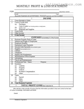 Fill a Valid Profit And Loss Form