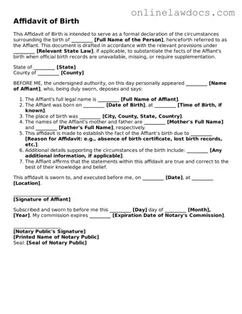 Free Affidavit of Birth Document
