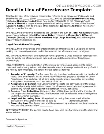 Free Deed in Lieu of Foreclosure Document