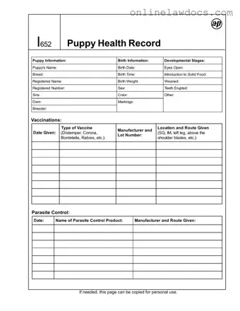 Fill a Valid Puppy Health Record Form