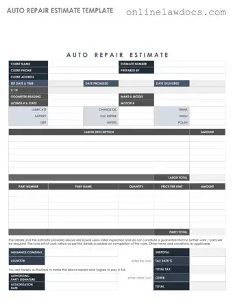 Fill a Valid Auto Repair Estimate Form