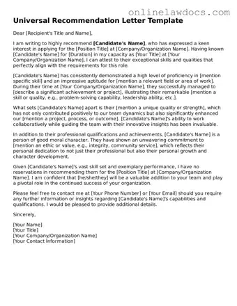 Free Recommendation Letter Document