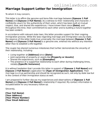 Free Marriage Support Letter for Immigration Document