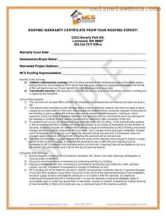 Fill a Valid Roofing Warranty Certificate Form