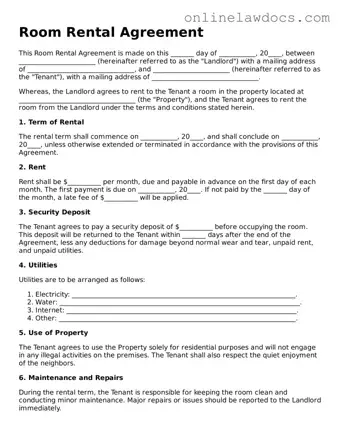 Free Room Rental Agreement Document