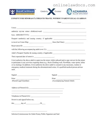 Fill a Valid Royal Caribbean Parental Consent Form