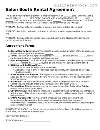 Free Salon Booth Rental Agreement Document