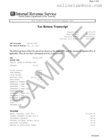 Fill a Valid Sample Tax Return Transcript Form