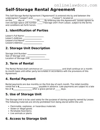 Free Self-Storage Rental Agreement Document