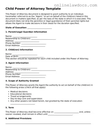 Free Power of Attorney for a Child Document