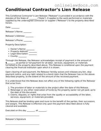 Free Conditional Contractor’s Lien Release Document