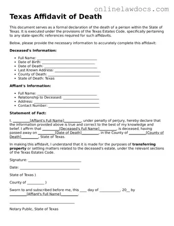Legal  Affidavit of Death Document for Texas