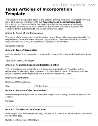 Legal  Articles of Incorporation Document for Texas