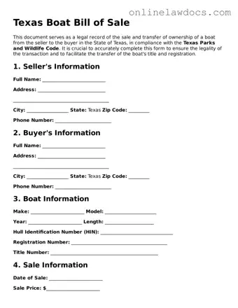 Legal  Boat Bill of Sale Document for Texas
